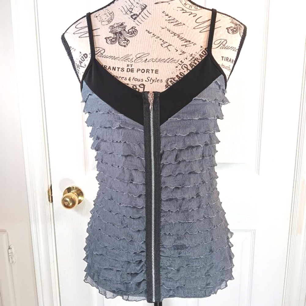 NWT Ricki's Women's Layered Ruffle Sleeveless Top Tiered Grey Black Size S